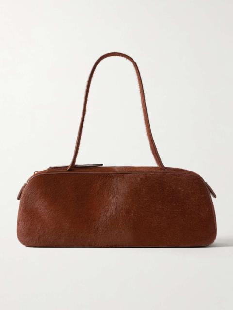 KHAITE Simona leather-trimmed calf hair shoulder bag Brick
