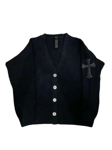 Chrome Hearts Huge cross patch waffle knit cardigan sweater | c99
