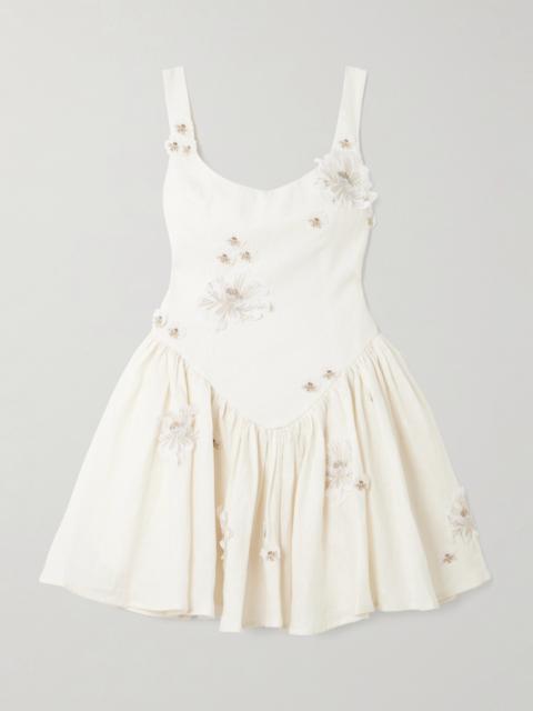 Agua by Agua Bendita Lima Embellished Appliquéd Linen Mini Dress