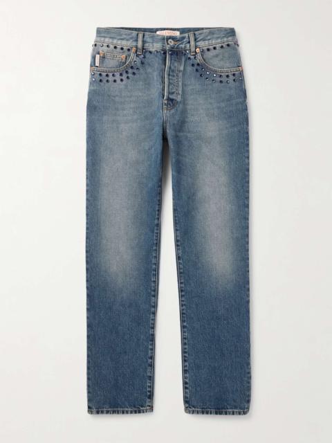 Straight-Leg Crystal-Embellished Jeans