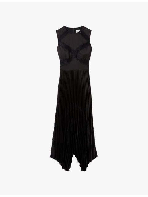 Claudie Pierlot Pleated Open-Work Satin Maxi Dress