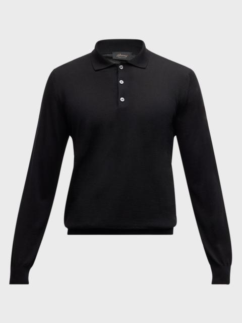 Brioni Men's Cashmere-Silk Long-Sleeve Polo Sweater