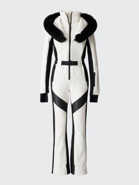MACKAGE ELLE-Z Techno fleece ski suit with removable hood and fur trim