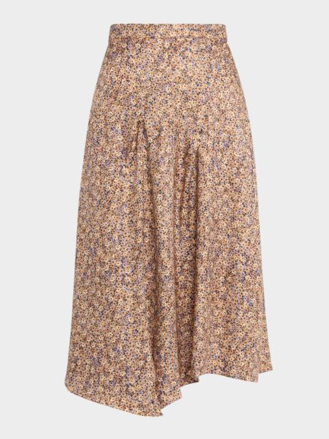 Isabel Marant Cacia Floral Silk Jacquard Asymmetric Midi Skirt