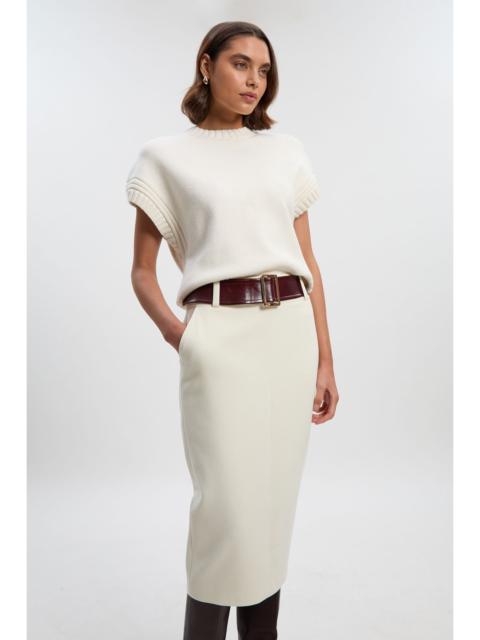 KAREN MILLEN Compact Stretch Pu Mix Belted Tailored Pencil Skirt