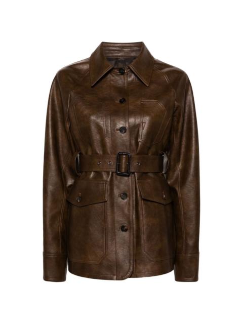 belted faux-leather shirt jacket