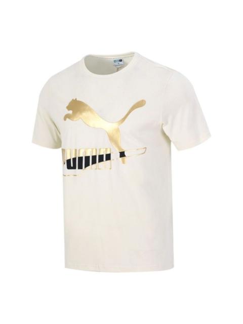 PUMA PUMA Bronzing Logo Printing Sports Round Neck Short Sleeve Creamy White 534147-73