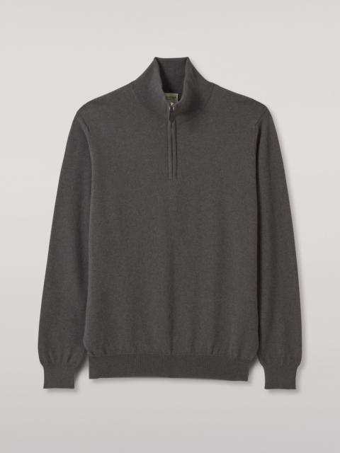 Johnstons of Elgin Reuben Grey Cashmere Zip Neck Jumper
