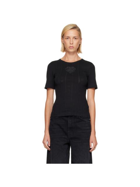 GANNI Black Pointelle Rib T-shirt