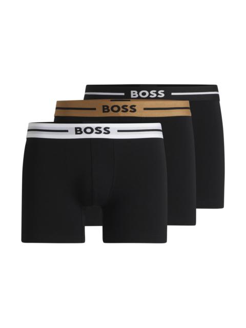 BOSS THREE-PACK OF STRETCH-COTTON BOXER BRIEFS WITH LOGOS