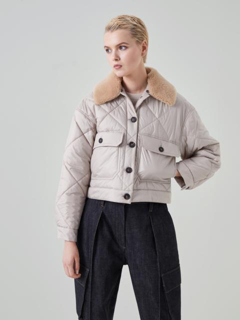 Brunello Cucinelli Water-resistant matte nylon quilted outerwear jacket with Thermore® padding, monili and detachable f