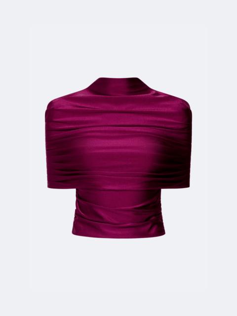 LAPOINTE Shine Jersey Mock Neck Ruched Top