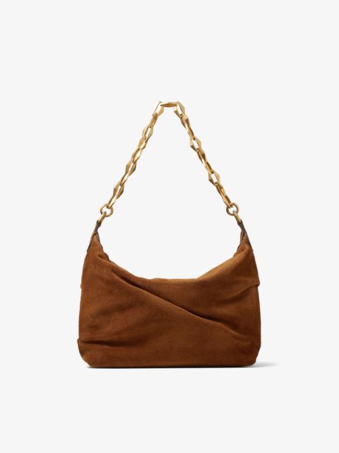 JIMMY CHOO Diamond Soft Hobo S
Tan Suede Hobo Bag with Chain Strap