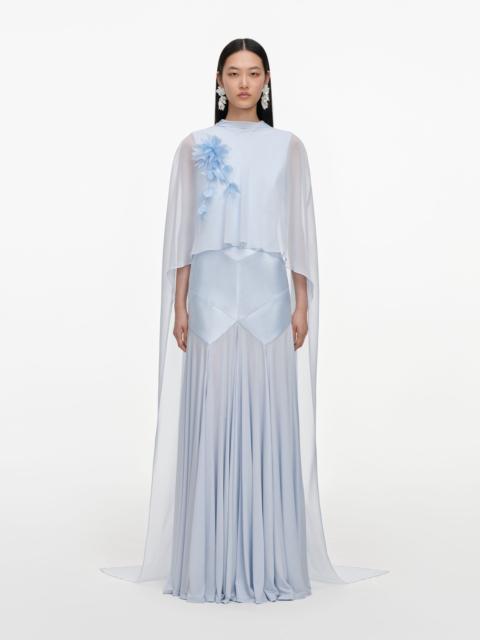 self-portrait Blue Satin Jersey Cape Maxi Dress