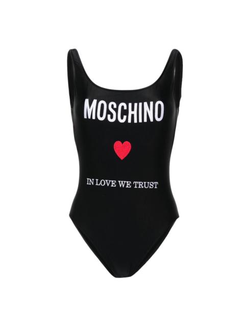 Moschino logo-embroidered open-back swimsuit
