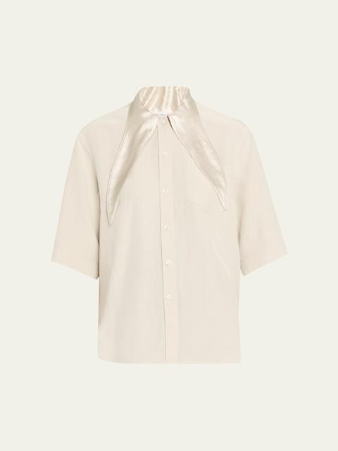 MARIA McMANUS Short-Sleeve Tie-Neck Button-Down Shirt