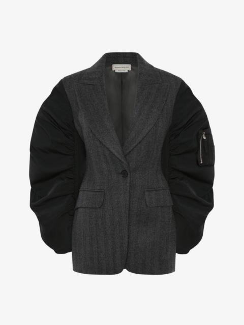 Alexander McQueen Exploded Parka Sleeves Tailored Jacket in Grey Melange