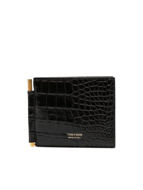 crocodile-embossed money clip wallet