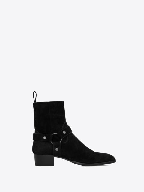 wyatt harness boots in crocodile-embossed suede