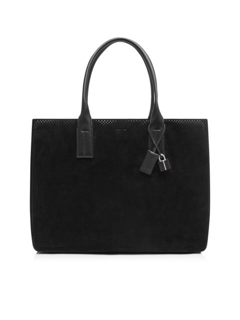 TOM FORD PERFORATED CASHMERE SUEDE T-LINE EAST-WEST TOTE