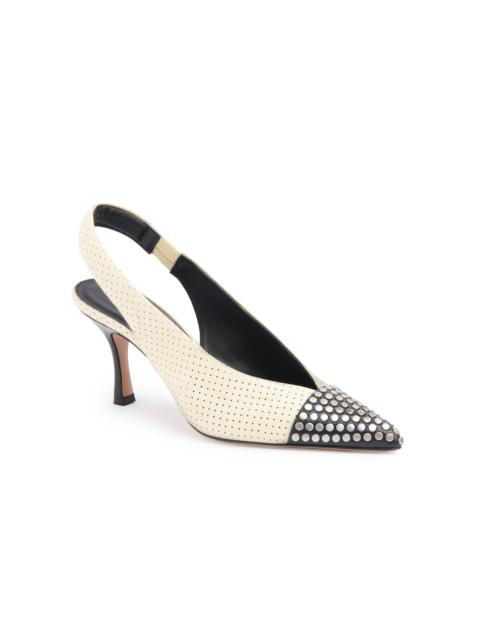 Chloé Alba Two-Tone Studded Leather Slingback Pumps white
