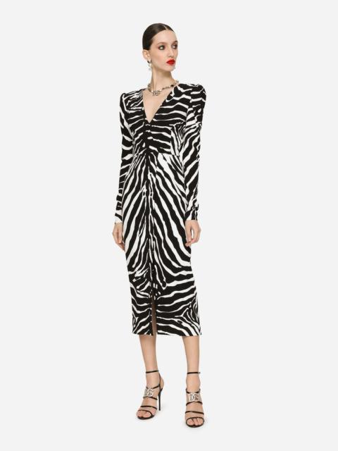 Zebra-print cady calf-length dress