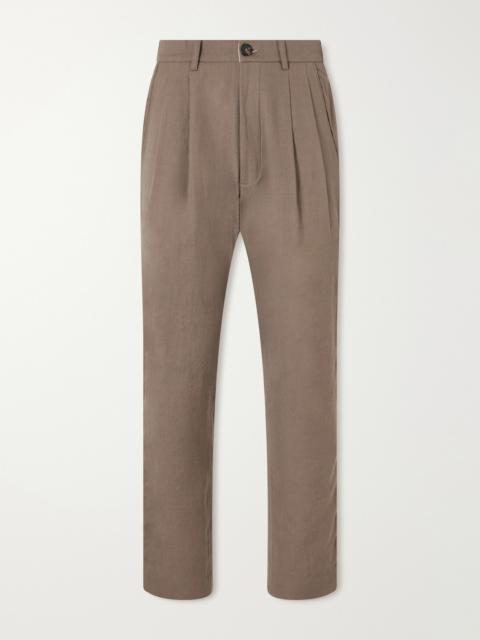 KARTIK RESEARCH Embroidered Pleated Straight-Leg Wool-Canvas Trousers