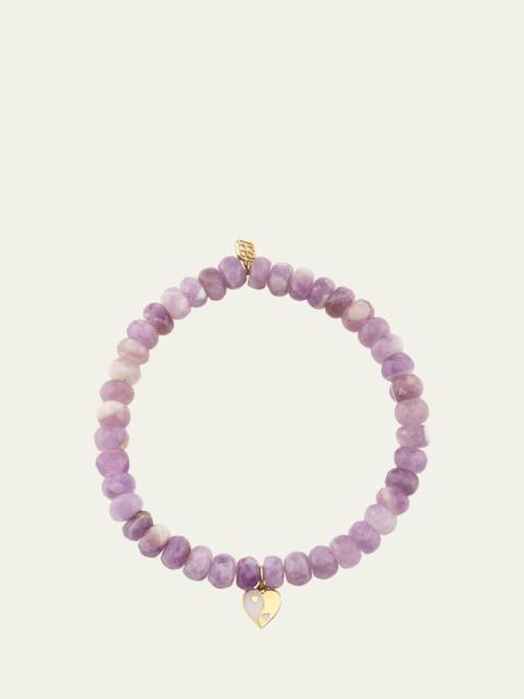 SYDNEY EVAN 14K Purple Yin-Yang Heart on Amethyst Stretch Bracelet