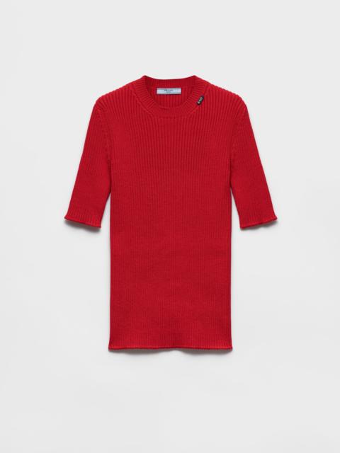 Prada Short-sleeved ribbed knit wool sweater