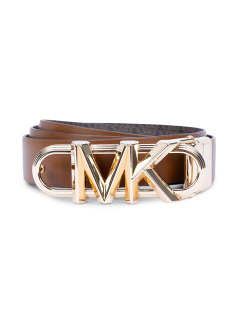 MICHAEL KORS Women's MK Logo Reversible Leather Belt - Brown