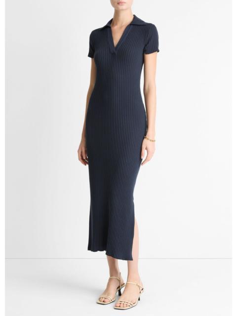 Vince Ribbed Cotton-Blend Polo Dress