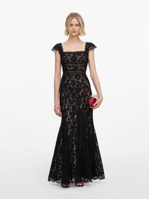 self-portrait Black Lace Square Neck Maxi Dress