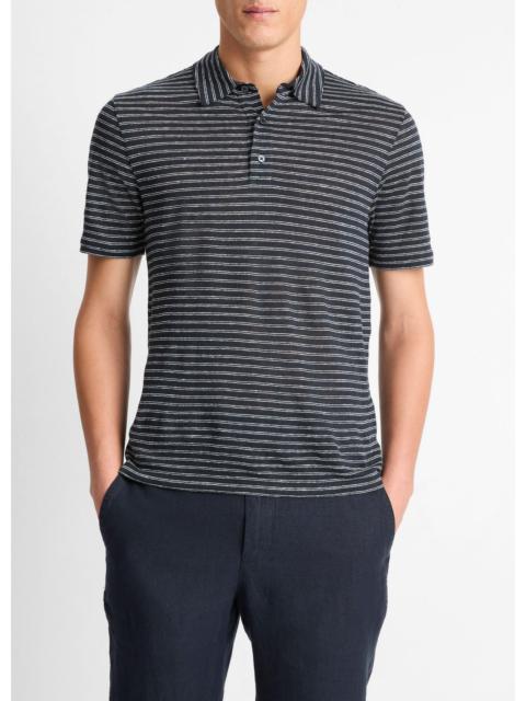 Vince Striped Linen Jersey Polo Shirt
