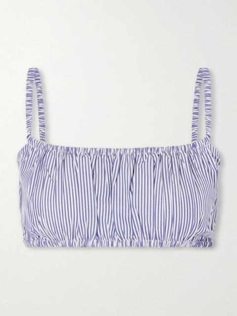 SUZIE KONDI Bea Shirred Striped Cotton-poplin Bandeau Top