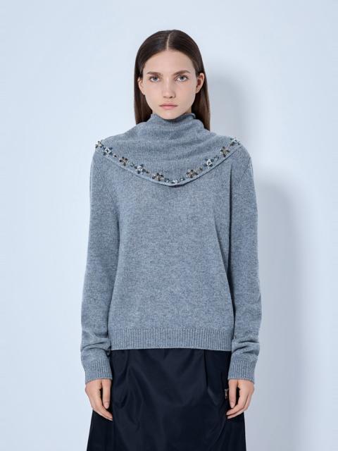 Prada Embroidered-Scarf Cashmere Sweater