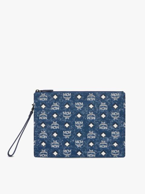 MCM Wristlet Zip Pouch in Vintage Denim Jacquard