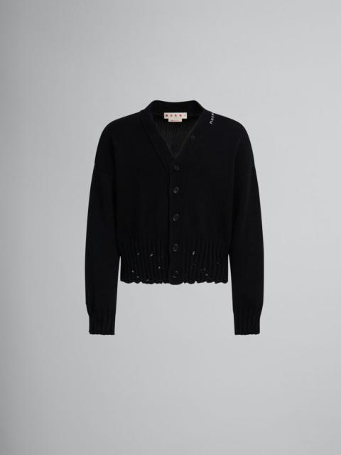 BLACK DISHEVELLED COTTON CARDIGAN