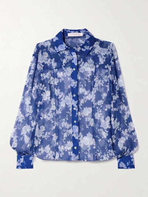 CAROLINA HERRERA Floral-print silk-crepon shirt Blue