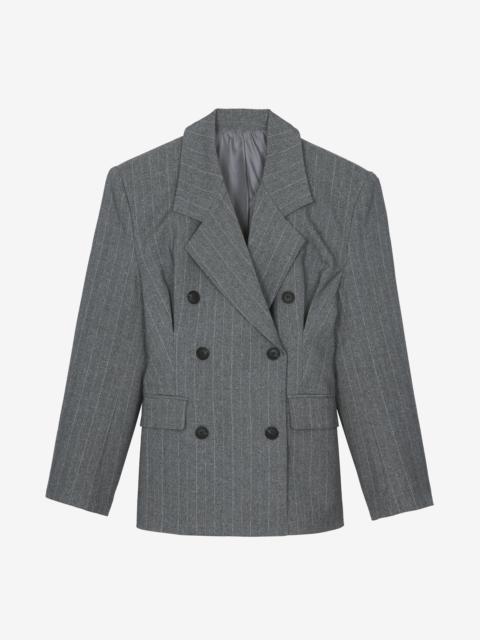The Frankie Shop Tenby Striped Cinched Blazer - Grey Melange