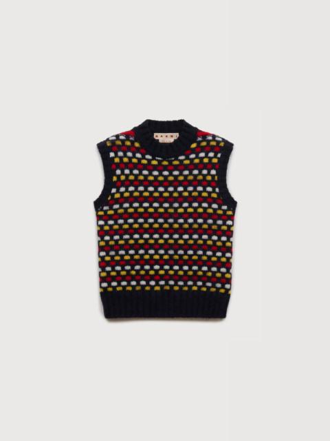 Marni RED AND BLUE JACQUARD SHETLAND WOOL VEST