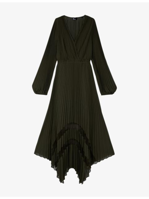 The Kooples Pleated V-Neck Woven Maxi Dress