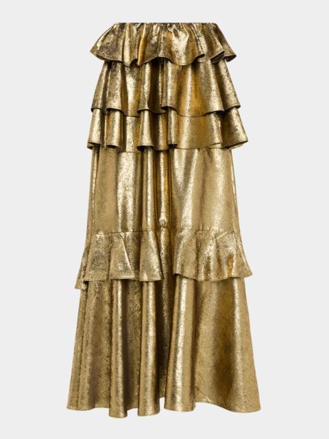 AKNVAS Vilhelmine Metallic Tiered Maxi Skirt