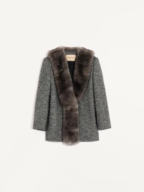 Valentino SINGLE-BREASTED CHEVRON BOUCLÉ CABAN WITH SHEARLING