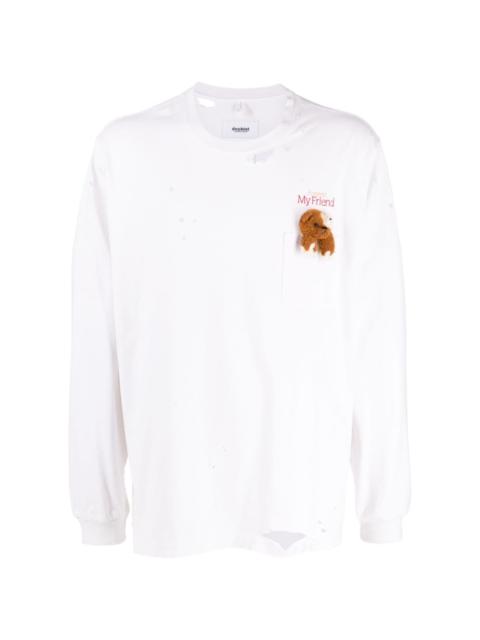 doublet Bear distressed embroidered cotton T-shirt