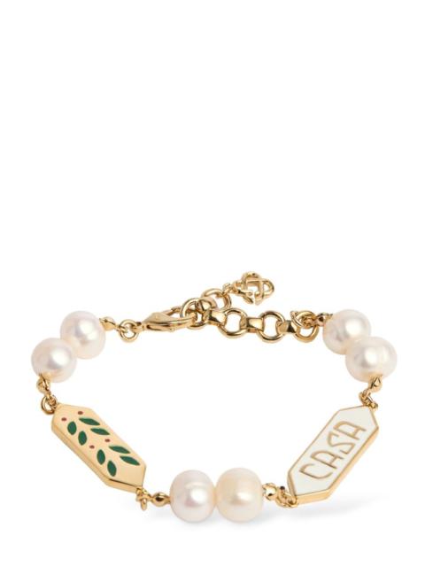 CASABLANCA LAUREL PEARL BRACELET / GOLD/PEARL/WHT/GRN