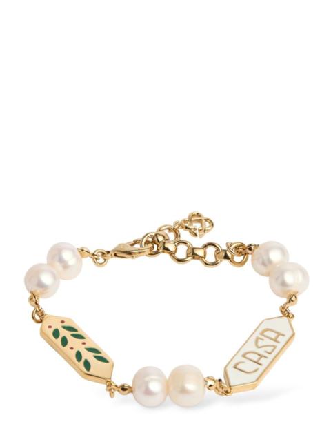 Laurel imitation pearl chain bracelet