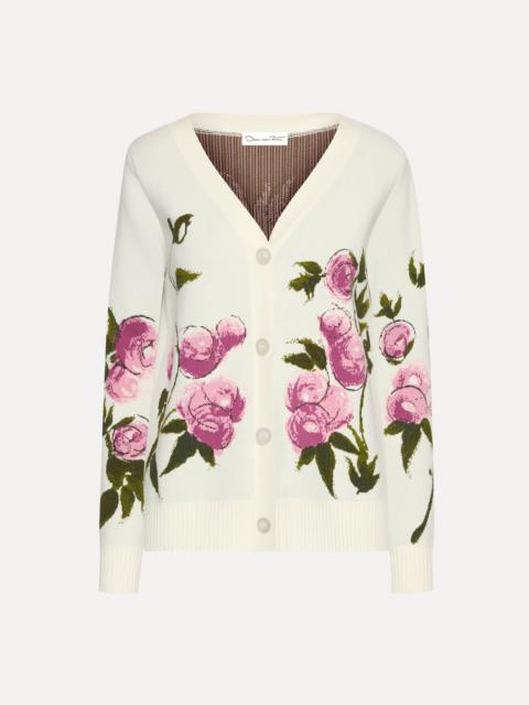 Oscar de la Renta PAINTED ROSES JACQUARD CARDIGAN