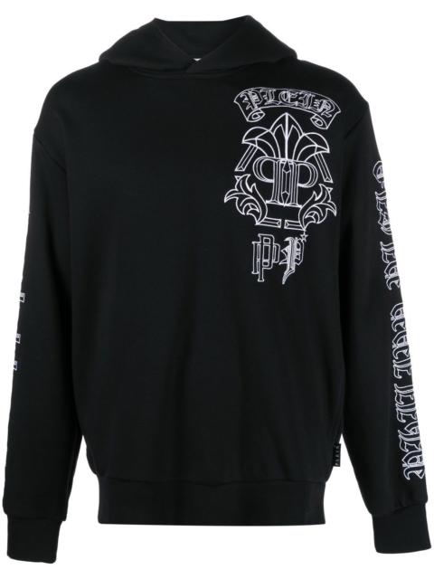 skull-print logo-embroidered hoodie