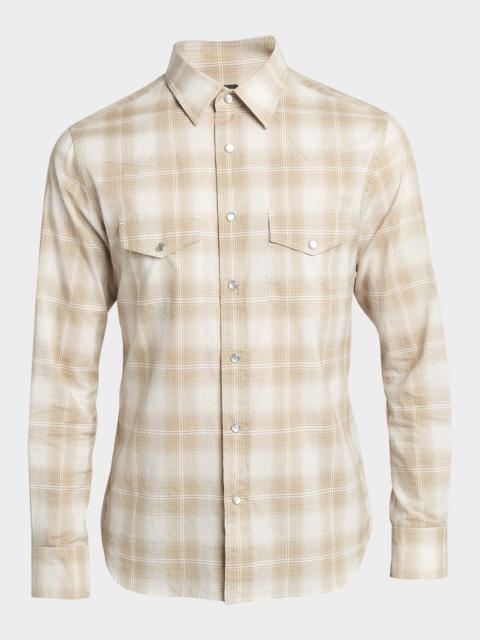TOM FORD Men's Degrade Check Western Button-Down Shirt