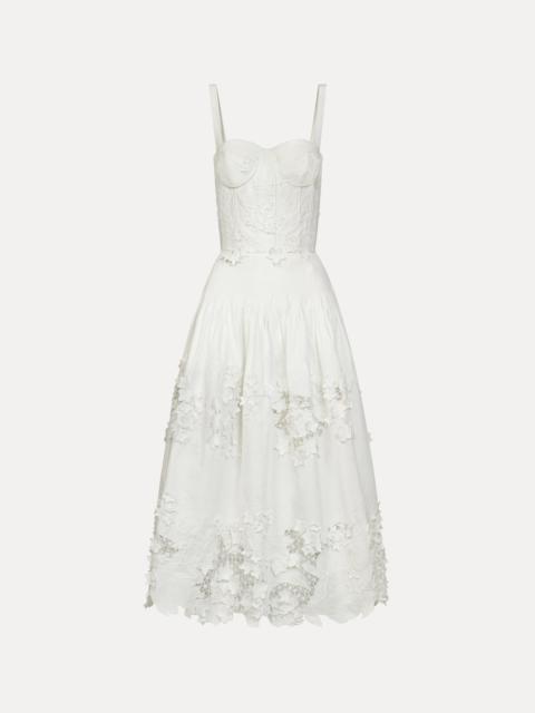 Oscar de la Renta PORCELAIN FLOWER GUIPURE BUSTIER DRESS